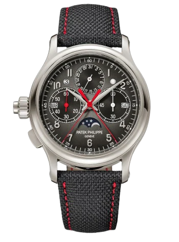 5373P Grand Complications Left-Hander's 38.3mm Black Embossed Calfskin Strap Charcoal Gray Gradient-Black Dial Platinum Bezel