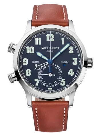 5524G Complications 42mm Vintage Brown Calf Leather Strap Blue Varnished Dial White Gold Bezel