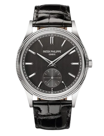 6119G Calatrava 39mm Shiny Black Alligator Leather Strap Charcoal Gray Satin Dial White Gold Bezel