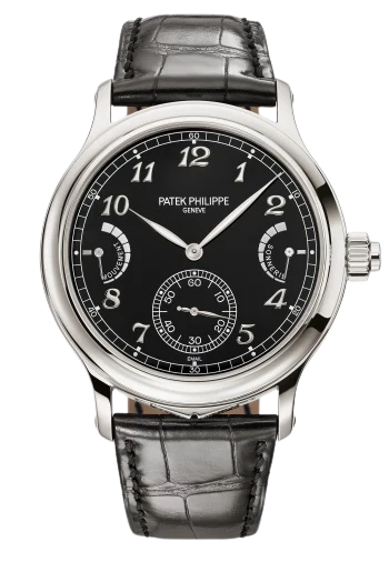 6301P Grand Complications 44.8mm Shiny Black Alligator Leather Strap Grand Feu Black Dial Platinum Bezel