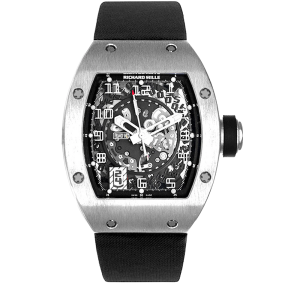 RM 010 White Gold Automatic Black Rubber Strap White Gold Case