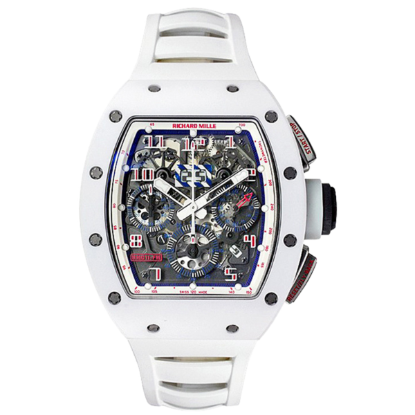 RM 011  Asia Limited Edition White Ceramic NTPT Watch White Rubber Strap Carbon Case Band and a White Ceramic Bezel