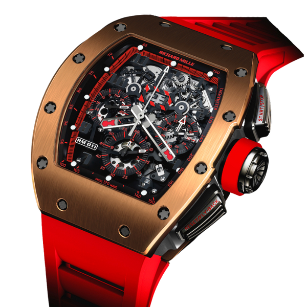 RM 011 Limited Edition Red Demon Rubber Strap Titanium Tonneau Case With a Rose Gold Bezel