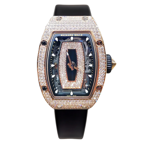 RM 07-01 Snow Black Lips Automatic Black Strap Rose Gold Case