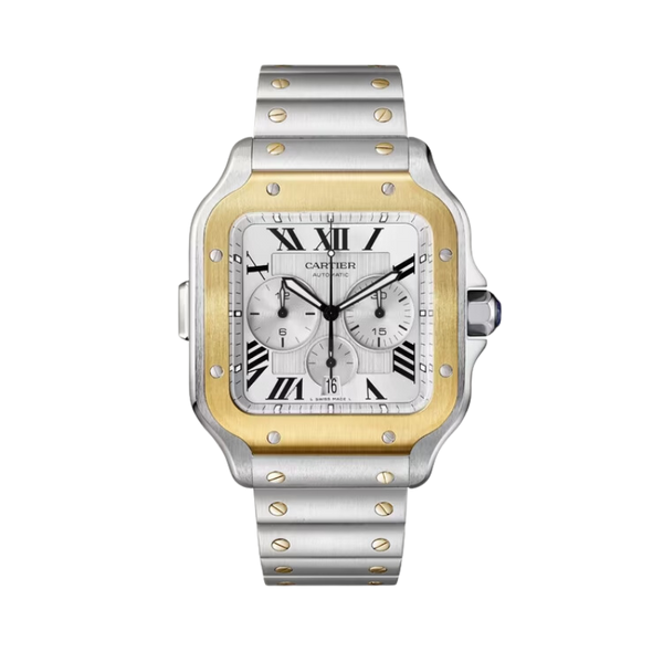SANTOS 45 MM DE CARTIER CHRONOGRAPH SILVER STAINLESS STEEL & YELLOW GOLD