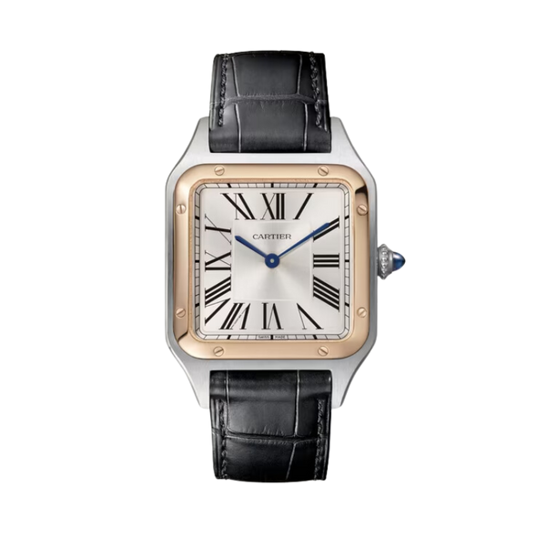 SANTOS 44 MM DUMONT SILVER STAINLESS STEEL & 18K ROSE GOLD