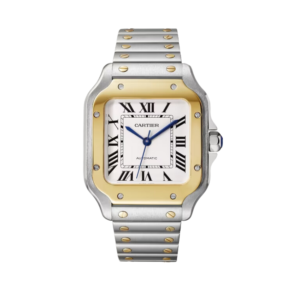 SANTOS 35 MM DE CARTIER SILVER STAINLESS STEEL & 18K YELLOW GOLD