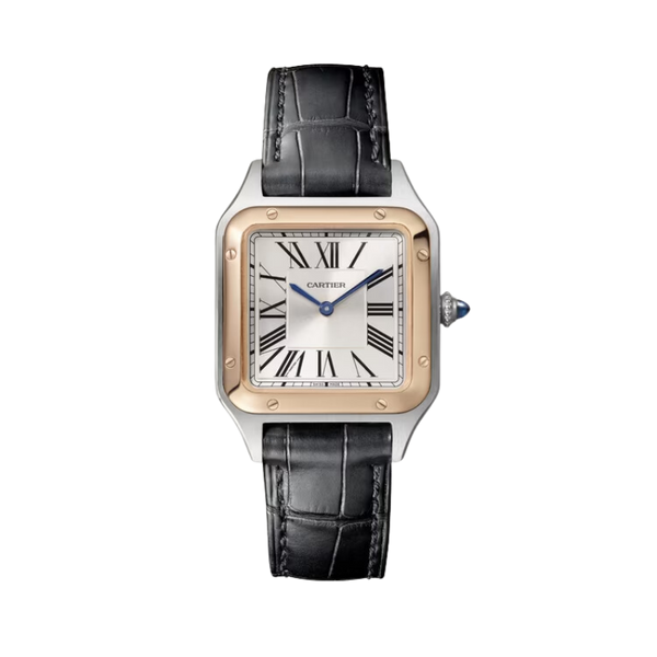 SANTOS 38 MM DUMONT SILVER STAINLESS STEEL & 18K ROSE GOLD