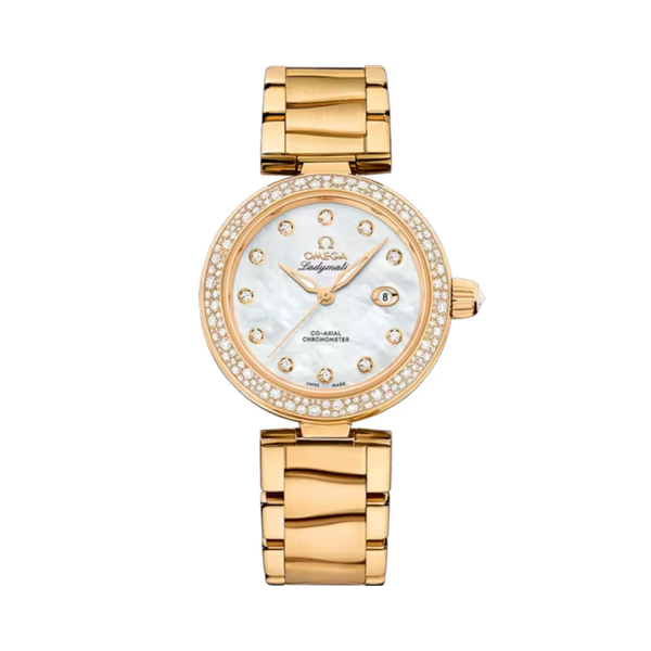 DE VILLE LADYMATIC 34 MM YELLOW GOLD WITH MOTHER OF PEARL DIAL