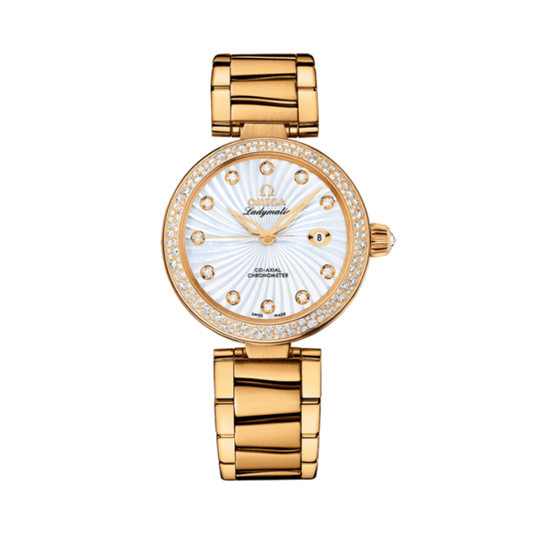 DE VILLE LADYMATIC 34 MM YELLOW GOLD WITH MOTHER OF PEARL DIAL