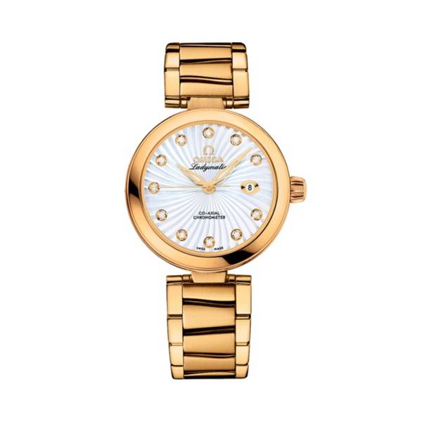 DE VILLE LADYMATIC 34 MM YELLOW GOLD WITH MOTHER OF PEARL DIAL