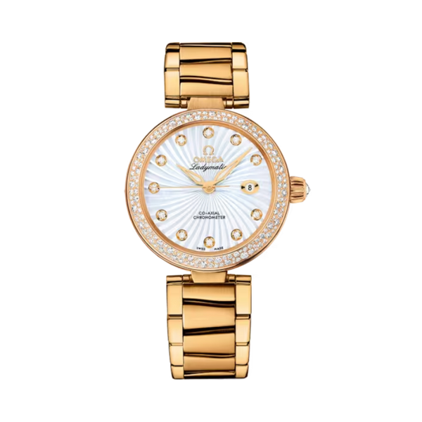 DE VILLE LADYMATIC 34 MM YELLOW GOLD WITH MOTHER OF PEARL DIAL
