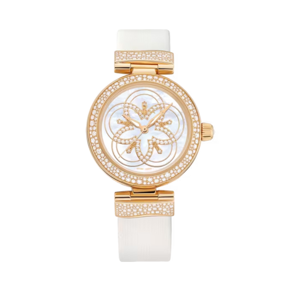 DE VILLE LADYMATIC 34 MM YELLOW GOLD WITH MOTHER OF PEARL DIAL