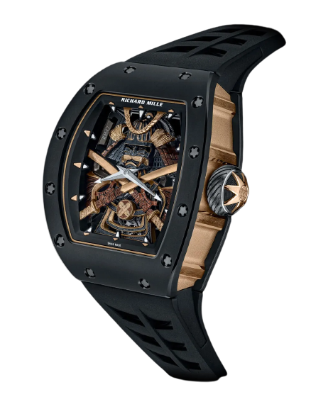 RM 47 Manual Winding Tourbillon Rubber Strap 18-Carat 3N Gold Case Black TZP Ceramic Case