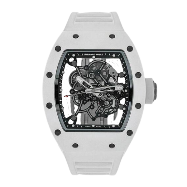 RM 055 Bubba Watson White Manual Winding White Rubber Strap White Ceramic Case