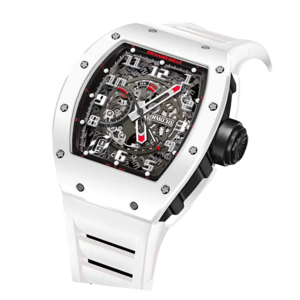 RM 030 White Rush Rubber Strap Ntpt Carbon Case White Bezel