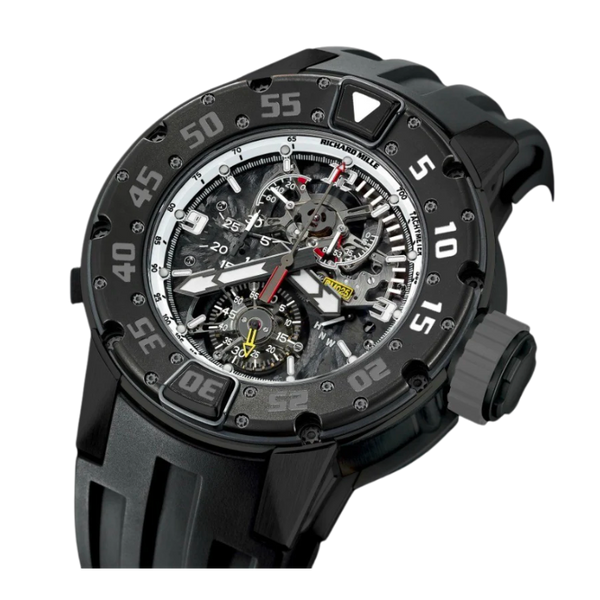 RM 025 Tourbillon Chronograph Black Strap Black-Colored Titanium and Carbon Composite Case
