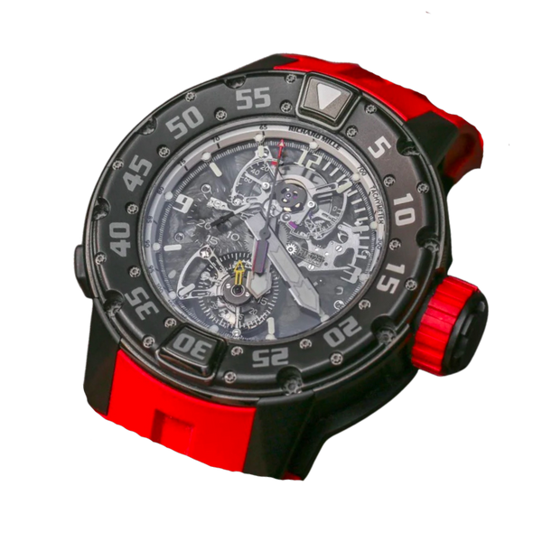 RM 025 Tourbillon Chronograph Red Strap Black-Colored Titanium and Carbon Composite Case
