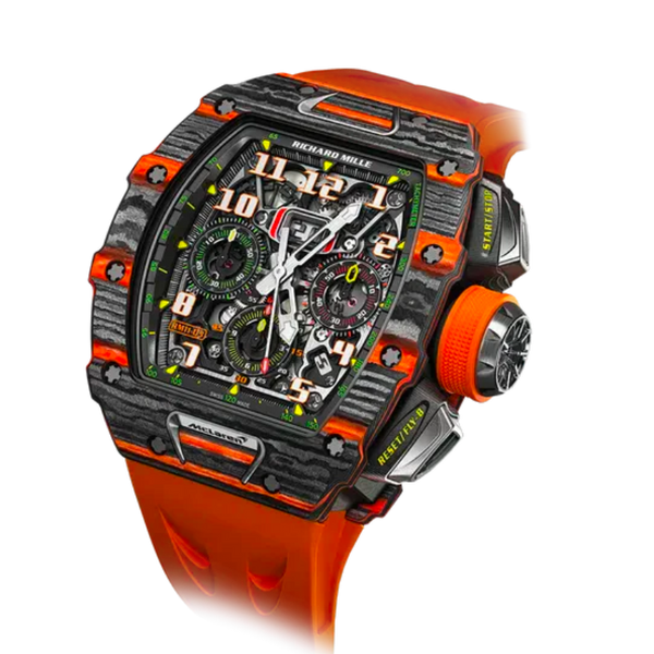 RM 011-03 McLaren Flyback Chronograph Special Edition Orange Quartz Automatic Rubber Strap Carbon Case