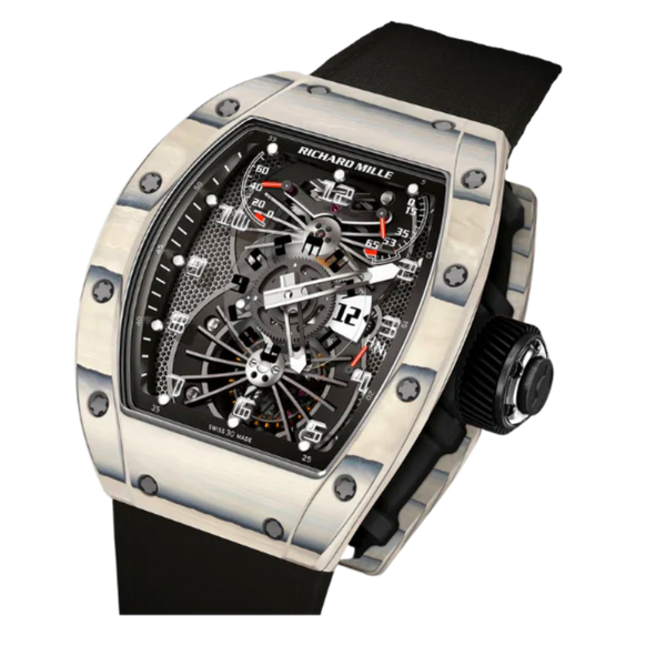 RM 022 Tourbillon Aerodyne Dual Time White Black Rubber Strap Carbon TPT Case