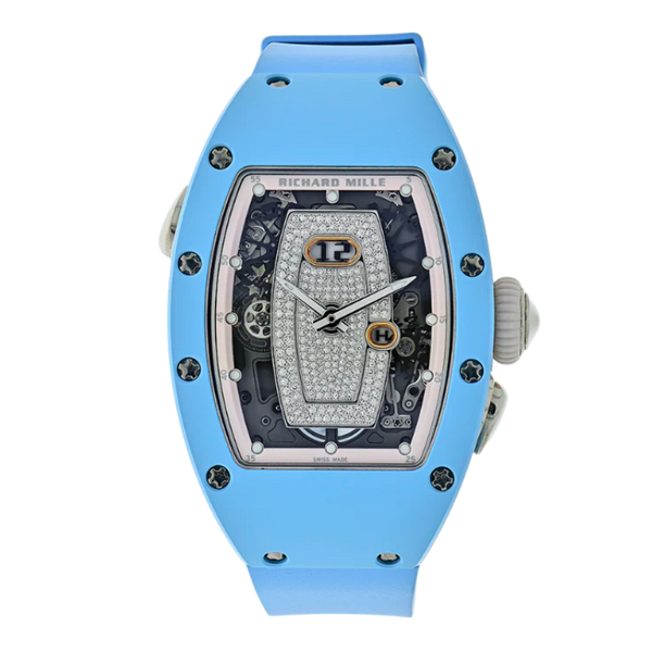 RM 037 18K White Gold Skeleton Diamond Dial Automatic Rubber Strap White Gold Case