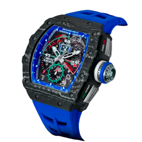 RM 011-04 Mancini Automatic Blue Rubber Strap Carbon Case