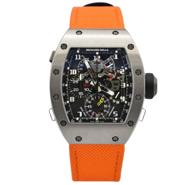 RM 004-V1 White Gold Split Second Chronograph Rockefeller Orange Strap White Gold Case