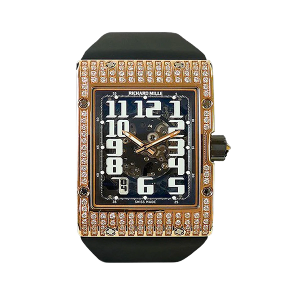 RM 016 Rose Gold Full Diamond Rubber Strap Rose Gold Full Diamond Case