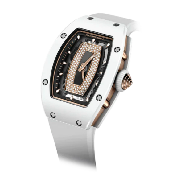 RM 07-01 White Ceramic Rubber Strap Red Gold and White Ceramic Case