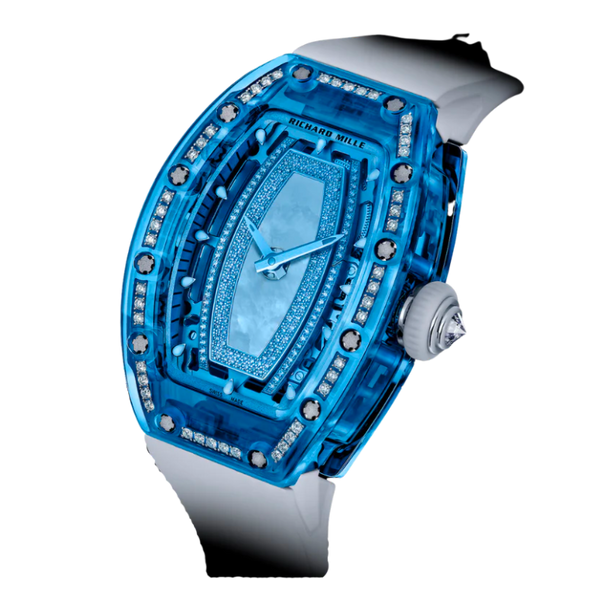 RM 07-02 Blue Sapphire White Rubber Strap Blue Mother-Of-Pearl Jasper or Pave Stones Dial Blue Sapphire Case
