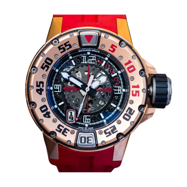 RM 028 Diver Rose Gold Automatic Red Rubber Strap Titanium Case