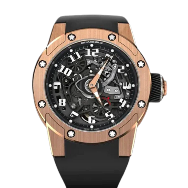 RM 63-01 Dizzy Hands Black Rubber Strap Rose Gold Case