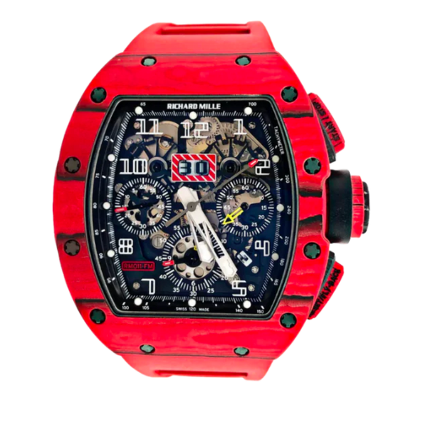 RM 011 Red Quartz Chronography Limited Edition Automatic Red Rubber Strap Carbon Case