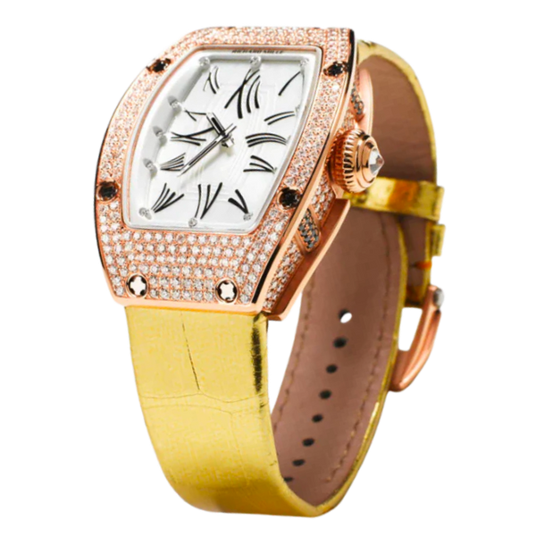 RM 007 Diamond Pave Rose Gold Leather Strap Rose Gold Diamond Set Case