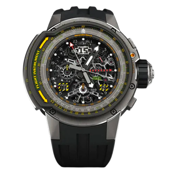 RM 039 Manual Winding Tourbillon Chronograph Aviation Black Rubber Strap Titanium Case