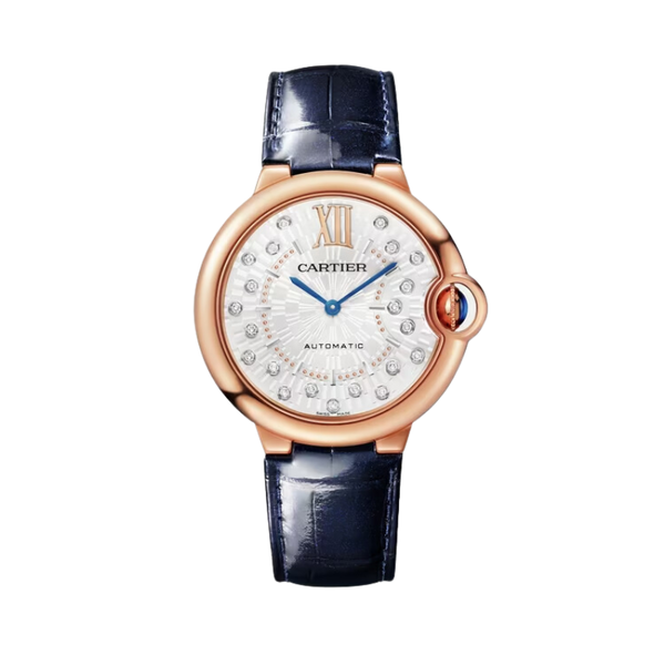BALLON BLEU DE CARTIER 36 MM ROSE GOLD WITH MATT SILVER STAMPED SUNRAY DIAL