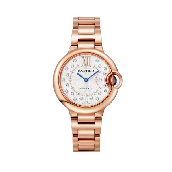 BALLON BLEU DE CARTIER 33 MM ROSE GOLD WITH MATT SILVERED STAMPED SUNRAY DIAL