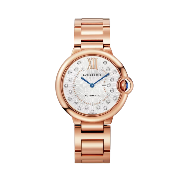 BALLON BLEU DE CARTIER 36 MM ROSED GOLD WITH MATT SILVER STAMPED SUNRAY DIAL