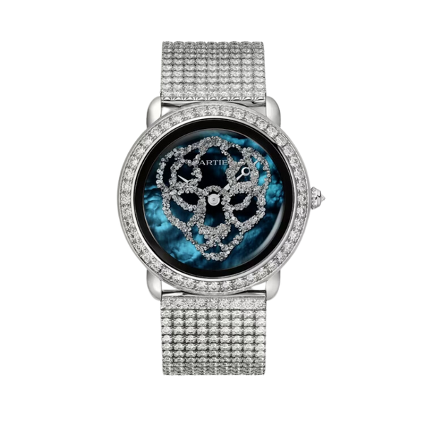 REVELATION D'UNE PANTHERE 37 MM RHODIUMIZED WHITE GOLD WITH BLUE MOTHER OF PEARL DIAL