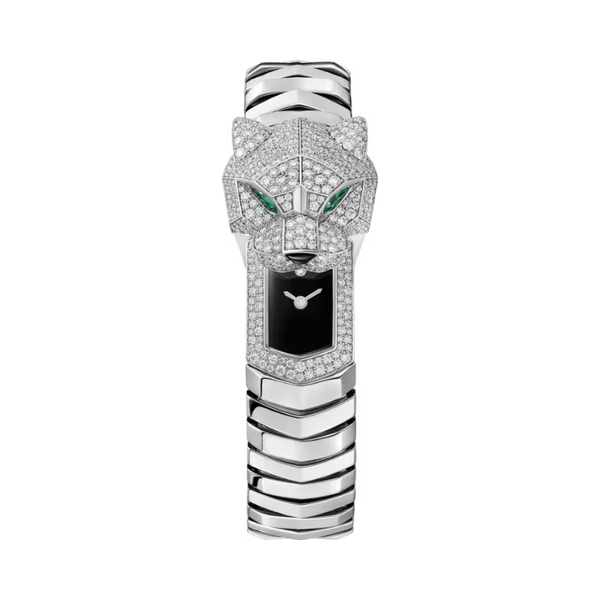 PANTHERE DE CARTIER 38 MM RHODIUM FINISH WHITE GOLD WITH BLACK LACQUER DIAL