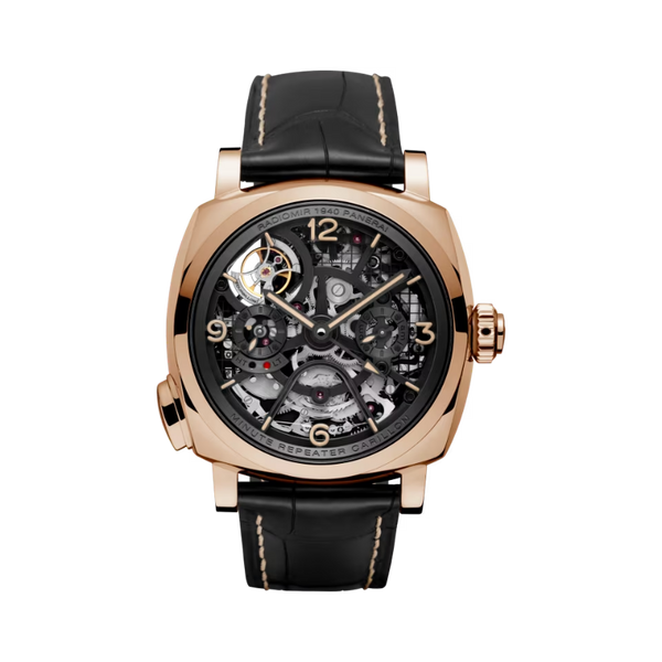 RADIOMIR MINUTE REPEATER TOURBILLION GMT PAM00600 49 MM GOLD WITH BLACK DIAL