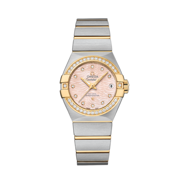 CONSTELLATION 27 MM STAINLESS STEEL - YELLOW GOLD WITH PINK MOTHER OF PEARL DIAL