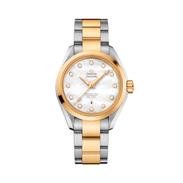 SEAMASTER AQUA TERRA 150M 34 MM STAINLESS STEEL - YELLOW GOLD WITH MOTHER OF PEARL DIAL