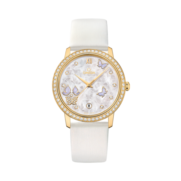 DE VILLE PRESTIGE BUTTERFLY 37 MM YELLOW GOLD WITH MOTHER OF PEARL DIAL