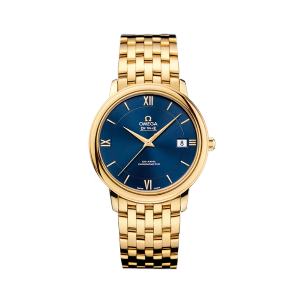 DE VILLE PRESTIGE 37 MM YELLOW GOLD WITH BLUE DIAL