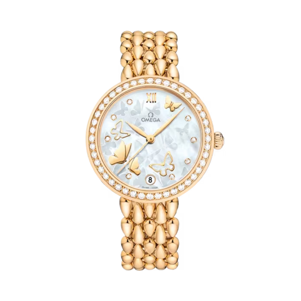 DE VILLE PRESTIGE DEWDROP 33 MM YELLOW GOLD WITH MOTHER OF PEARL DIAL