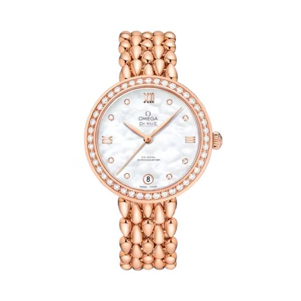 DE VILLE PRESTIGE DEWDROP 33 MM RED GOLD WITH MOTHER OF PEARL DIAL