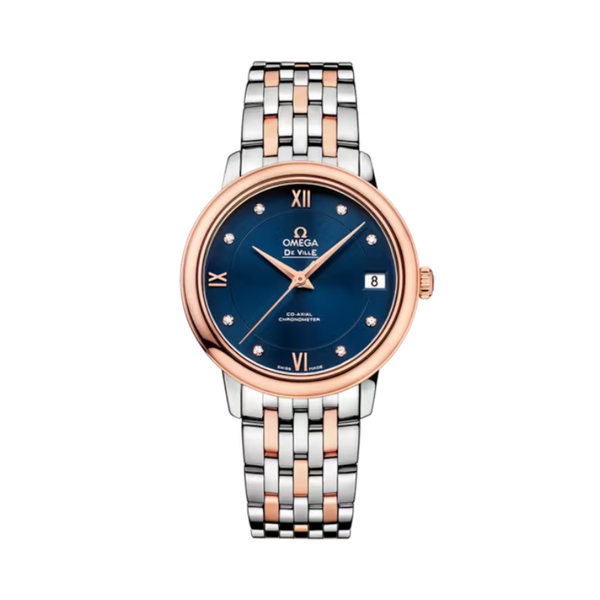DE VILLE PRESTIGE 33 MM STAINLESS STEEL - RED GOLD WITH BLUE DIAL