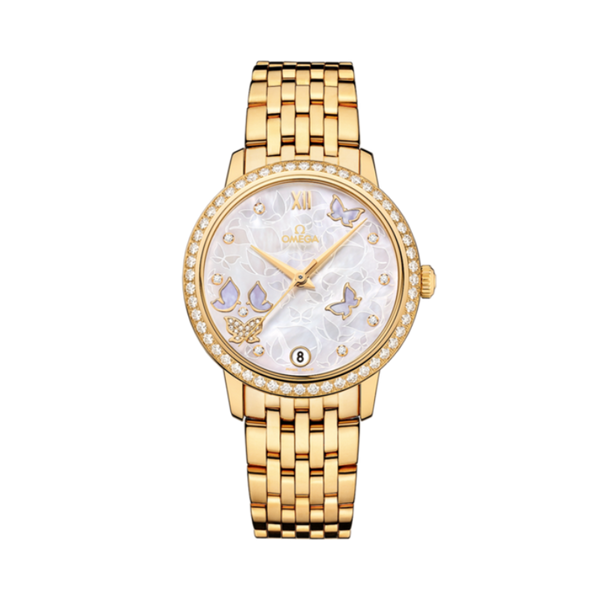 DE VILLE PRESTIGE BUTTERFLY 37 MM YELLOW GOLD WITH MOTHER OF PEARL DIAL
