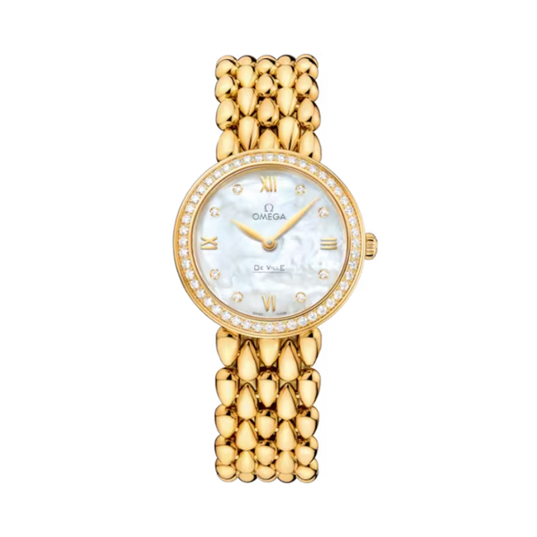 DE VILLE PRESTIGE DEWDROP 27 MM YELLOW GOLD WITH MOTHER OF PEARL DIAL
